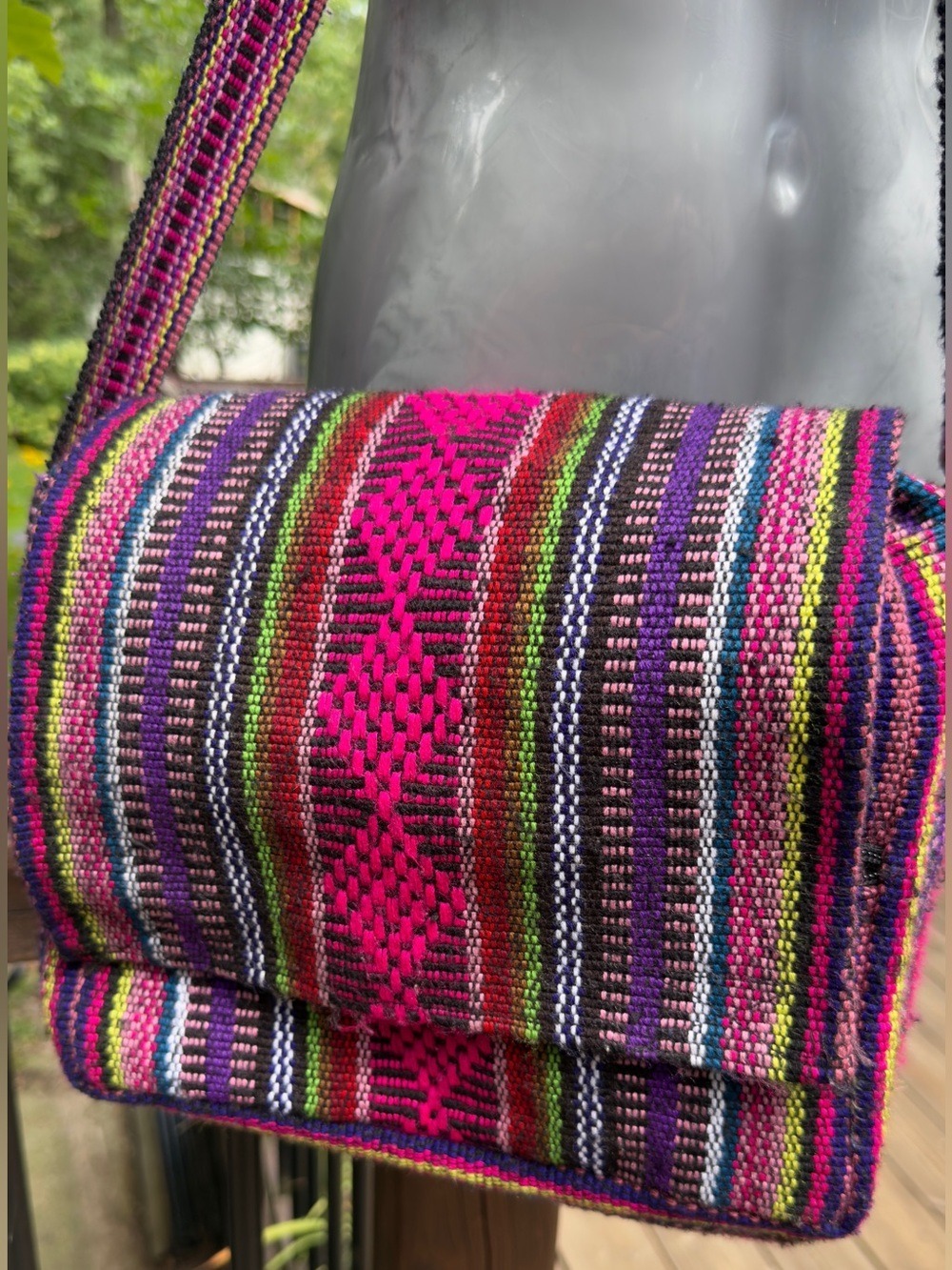 Colorful Woven Boho Crossbody Shoulder Bag Multicolor Striped Textile Purse - Picture 3 of 8